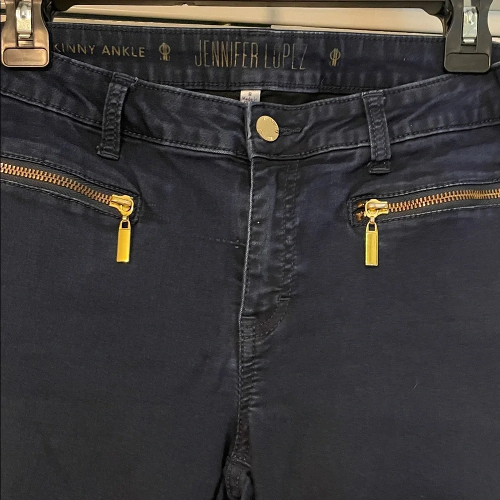 Jennifer Lopez Navy  Skinny Ankle Pants with Gold Zippers - Picture 3 of 7